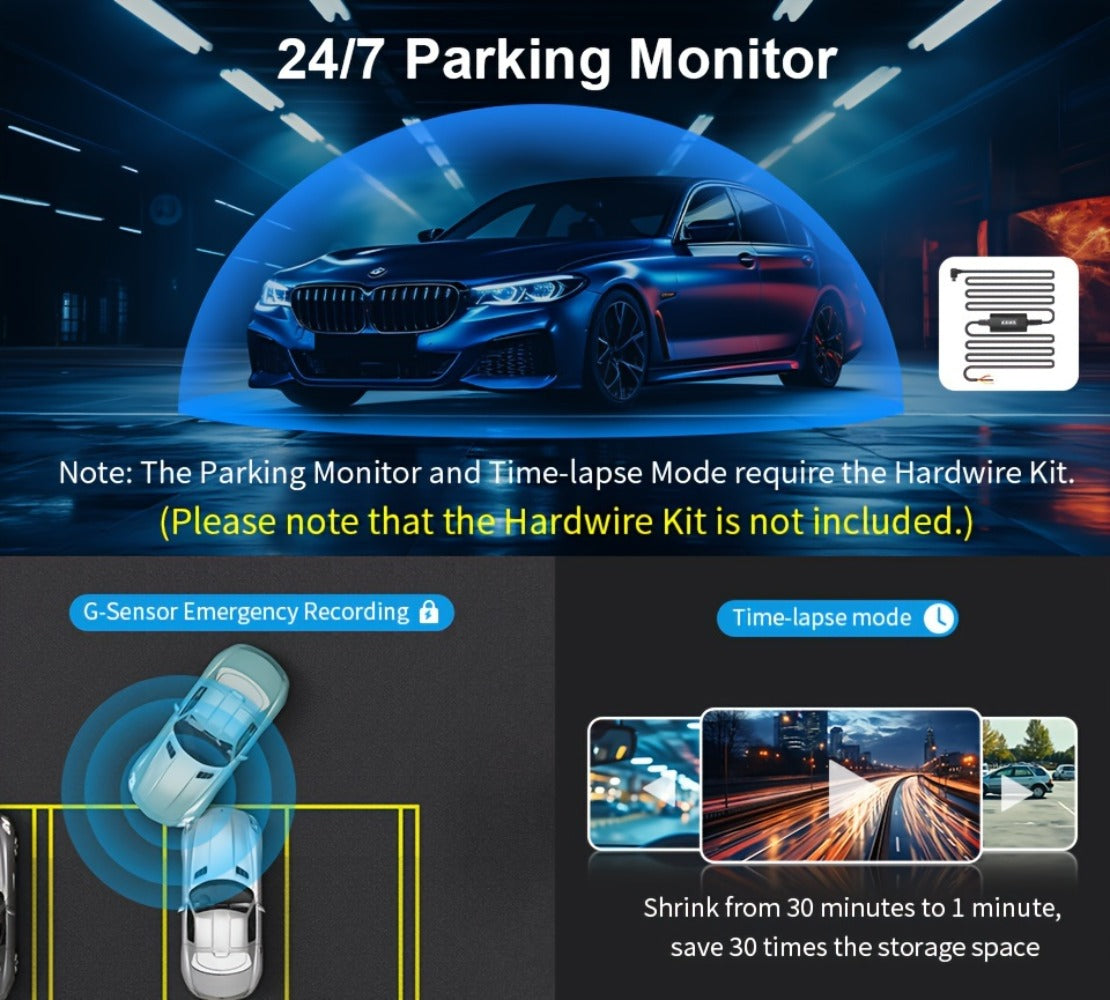 KAWA Mini 3 2K Dash Cam – 1296P QHD WiFi APP & Voice Control, Super Capacitor, Color Night Vision, WDR, Loop Recording, 24H P