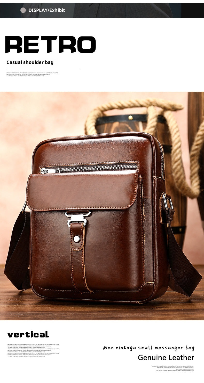 Men's Leather Messenger Bag Vintage Casual First Layer Cowhide