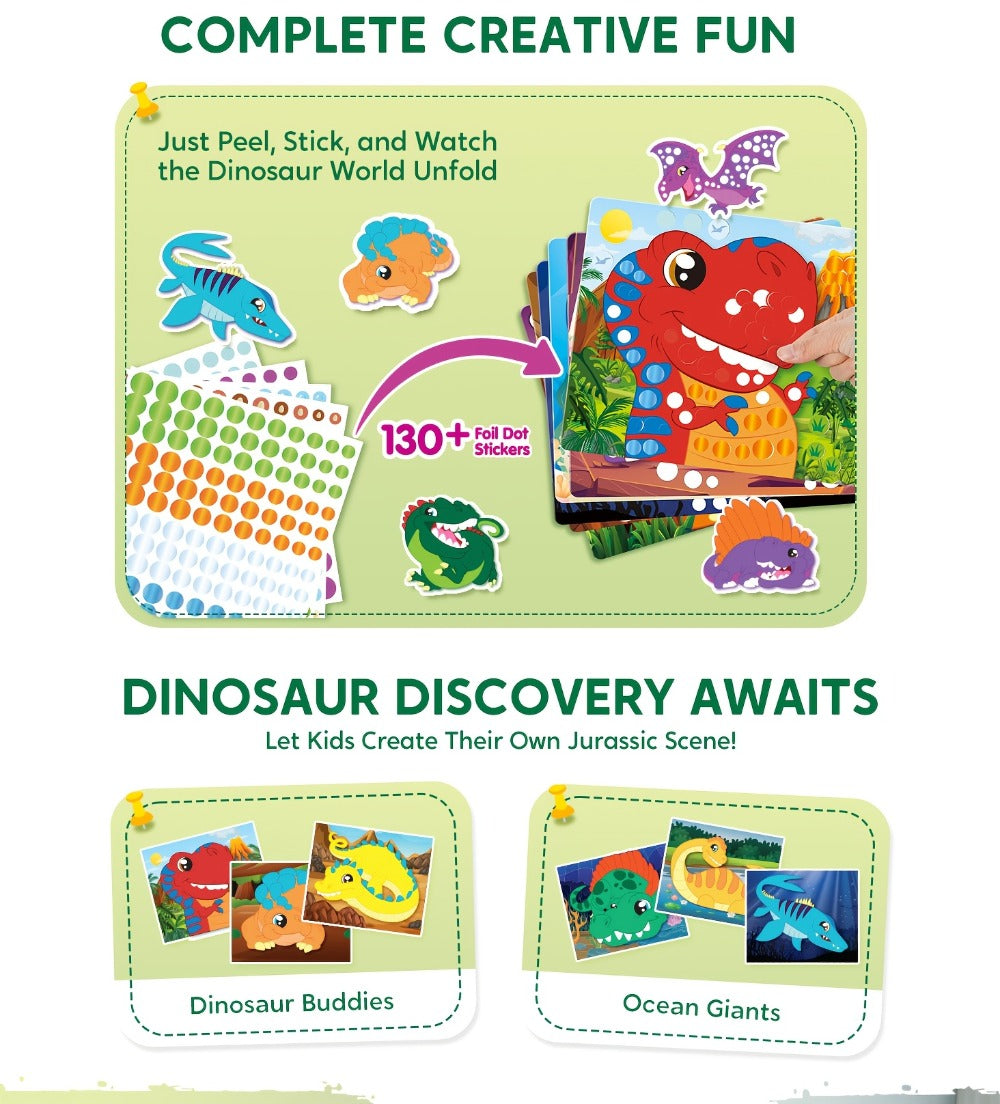 Dinosaur Dot Sticker Art Kit with 12 Picture Canvases and More Than 1, 400 Colored Dot Stickers — image 10