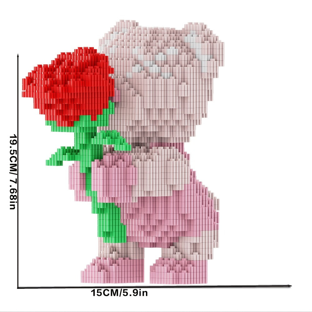 Rose Bear Building Blocks Set 4051 Pieces – Romantic Bear Holding Rose Brick Model Kit High-Difficulty Display Build — image 
