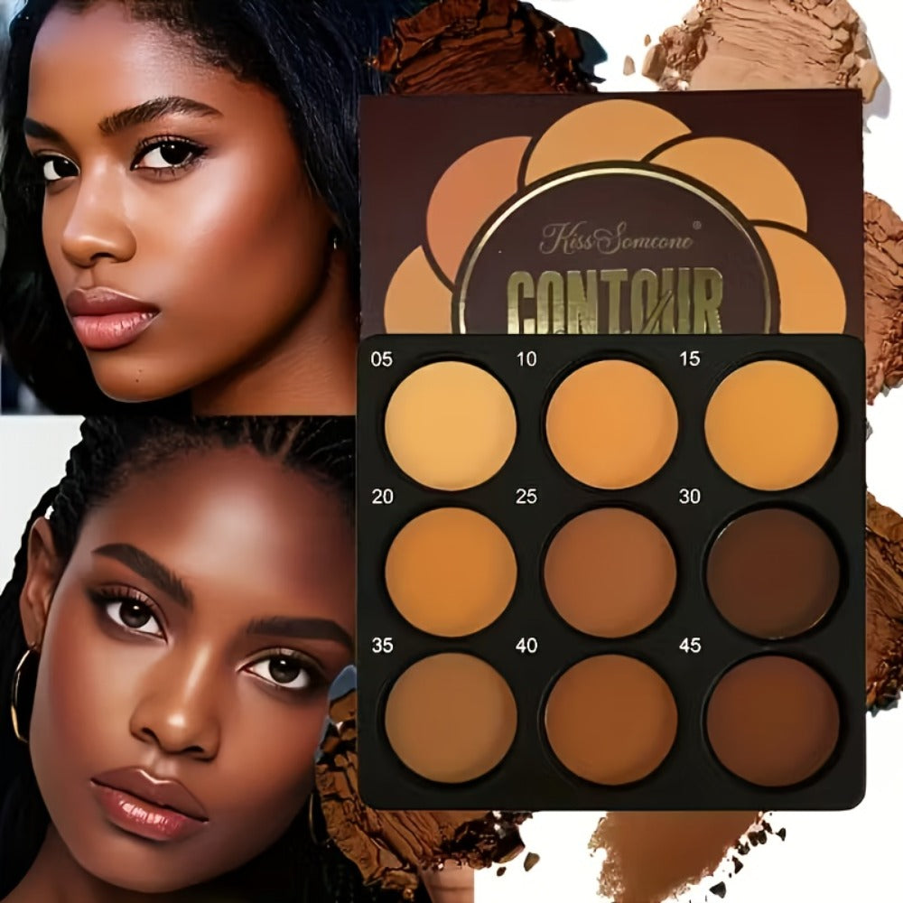 Matte Contour Palette 9 Colors Face Contouring Bronzer Kit Deep Brown Tones Buildable Blendable Multi-Use Professional Sculpt