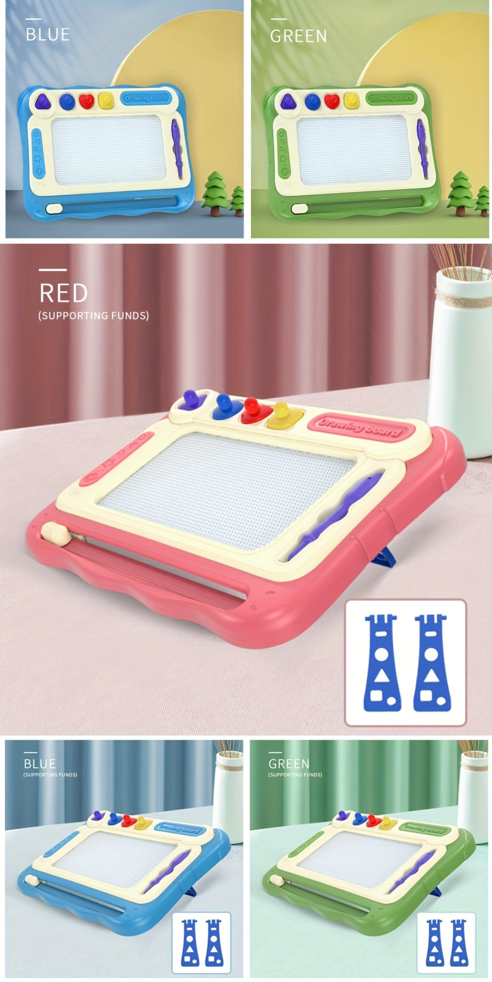 Kids Drawing Board Easel Upgraded with 4 Stamps & Paintbrush with the Listed Color, Size or Set Options for Everyday Use — im