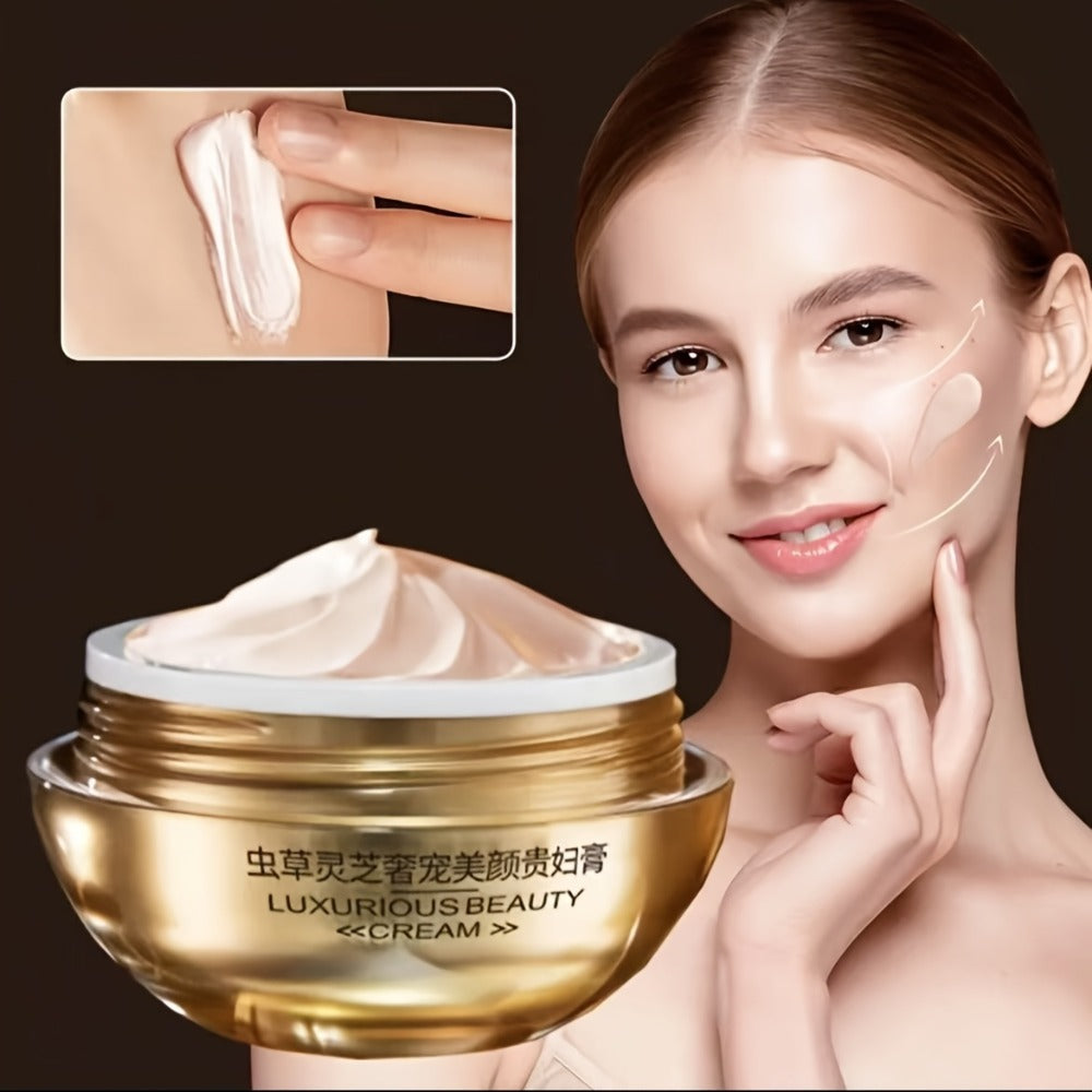 Face Cream Ganoderma Cordyceps Formula with Hyaluronic Acid, Glycerin and Golden-Tone Bottle — image 1