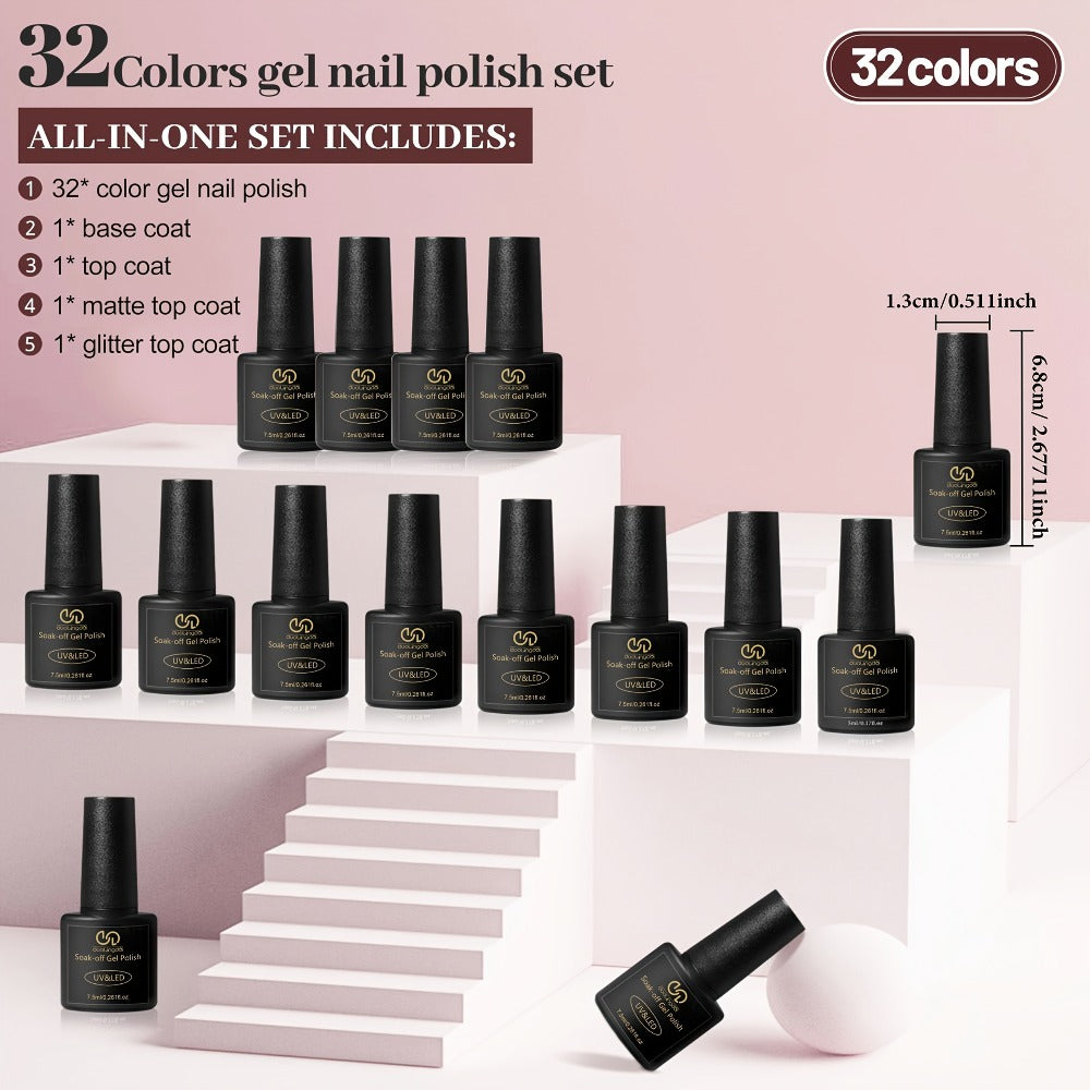 Gel Nail Polish 36-Piece Kit with 32 Colors, Base Coat and Three Top Coat Finishes for Home and Salon Use — image 4