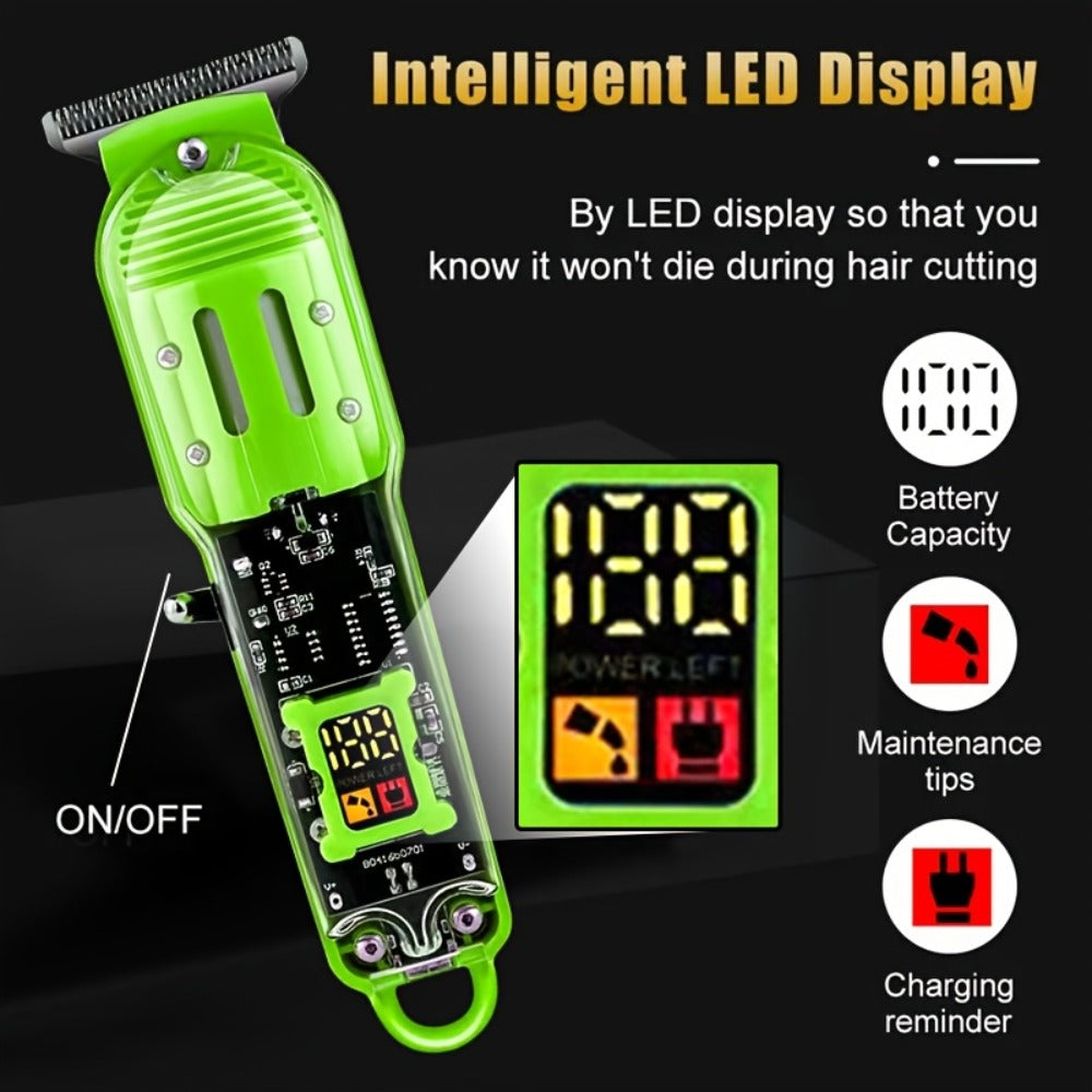 LED Hair Clipper for Men – USB-C Rechargeable Cordless Beard Trimmer with LED Display & 4 Guide Combs, Barber-Grade Home Hair