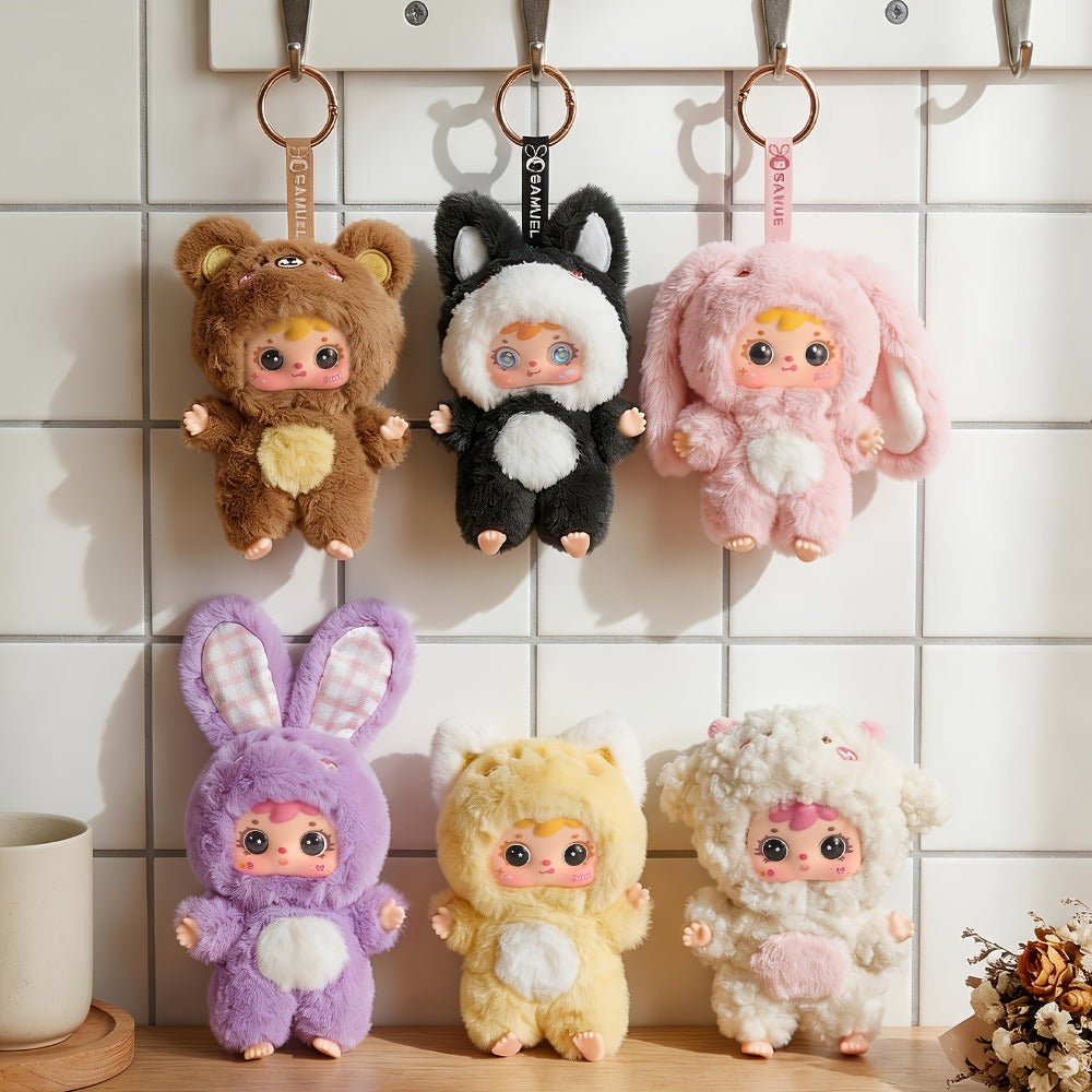 Kawaii Plush Keychain Charm, Cute Pet Healing Doll Rabbit Bear Stuffed Animal Bag Pendant, Random Style — image 2