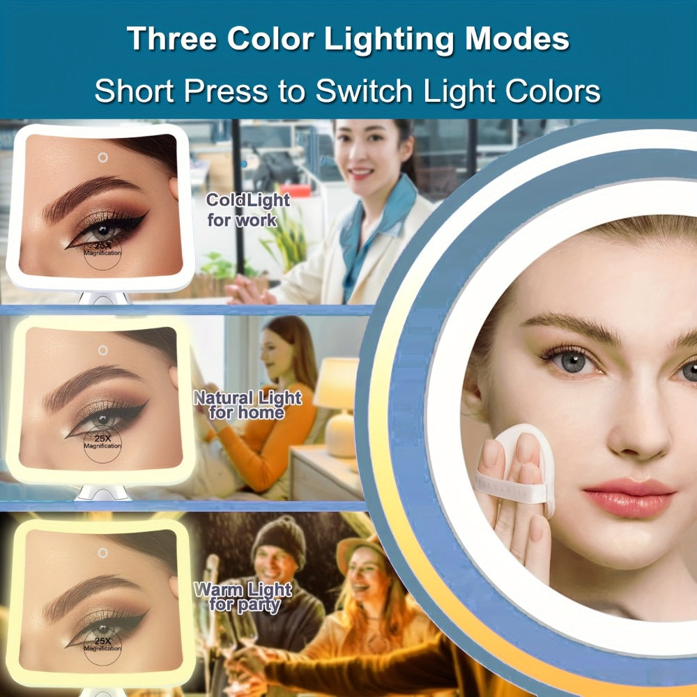 25X Magnifying Mirror with LED Light Suction Cup Mount, for Makeup, Travel and Everyday Vanity Use — image 3