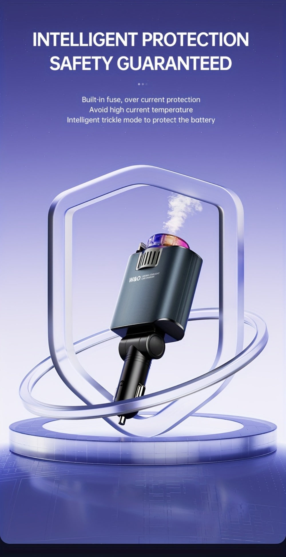3-in-1 Car Charger, Air Freshener & Starry Sky Ceiling Light – Retractable Type-C & Lightning Cable, Aromatherapy Perfume — i