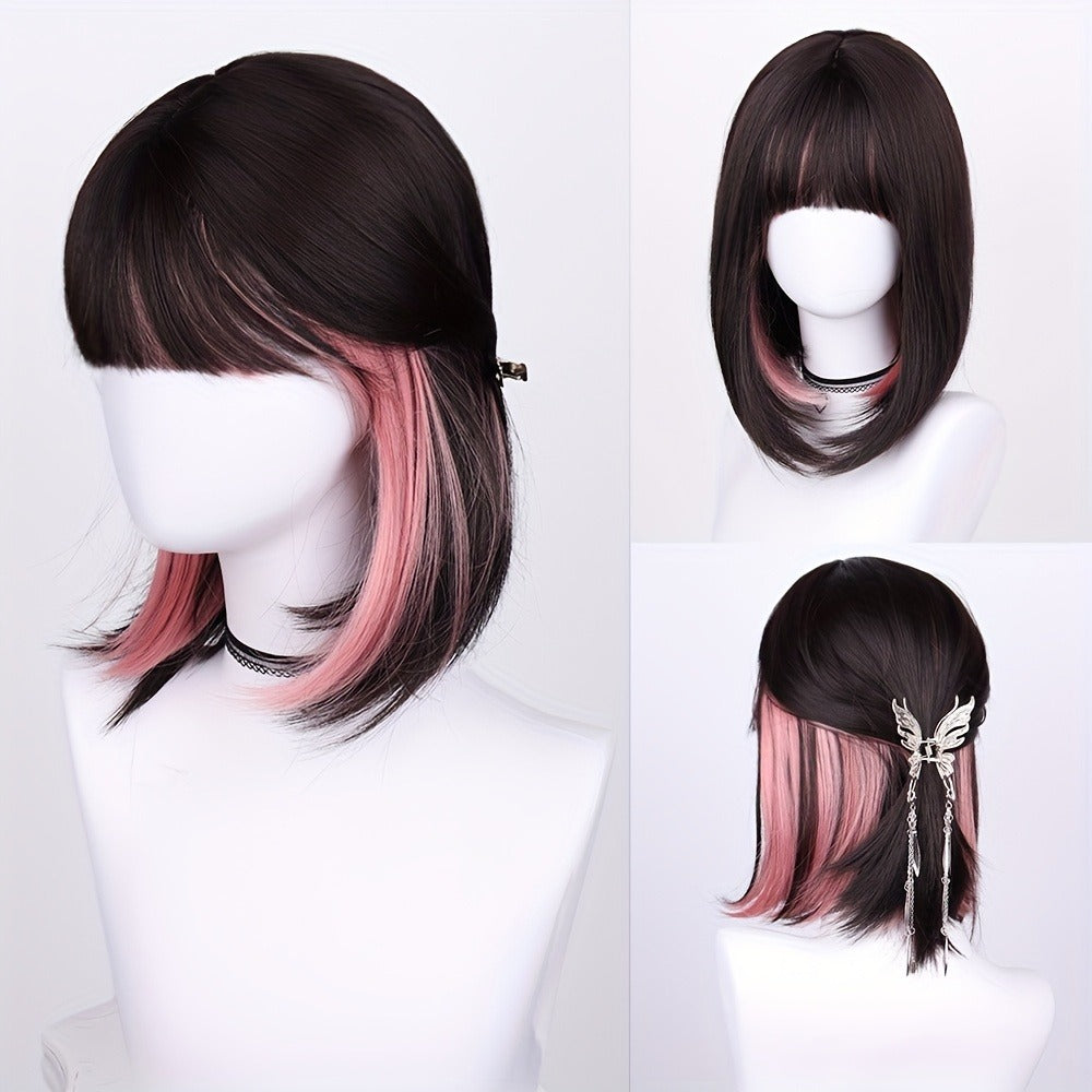 Synthetic Wig 16-Inch Straight Ombre Bob with Bangs, 150% Density and Rose Net Cap for Festivals — image 5