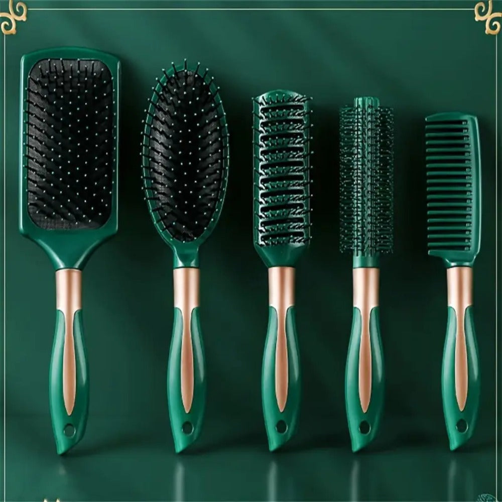 Hair Accessories Five-Piece Green Brush and Comb Set with Cushion Brush, Pick and Styling Tools — image 11