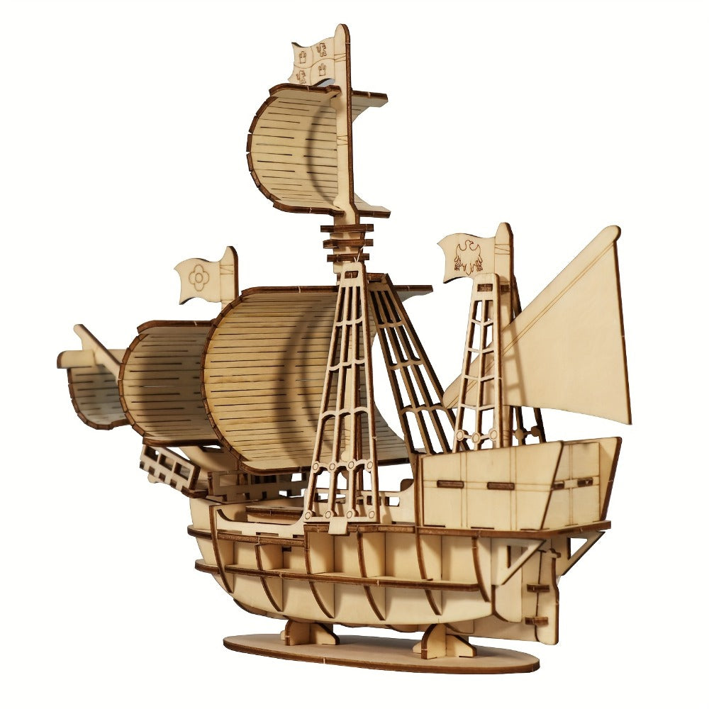 Wooden Sailing Ship Model Kit with 57 Pieces, 20 cm Length and Ocean Design for Ages 14 Plus — image 8