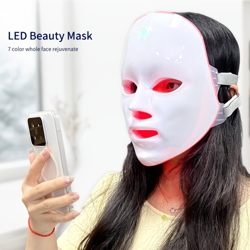 Portable LED Facial Mask 7-Color Light Therapy USB Rechargeable Plastic - Home Beauty Care for Bath Time, Home Spa and Person