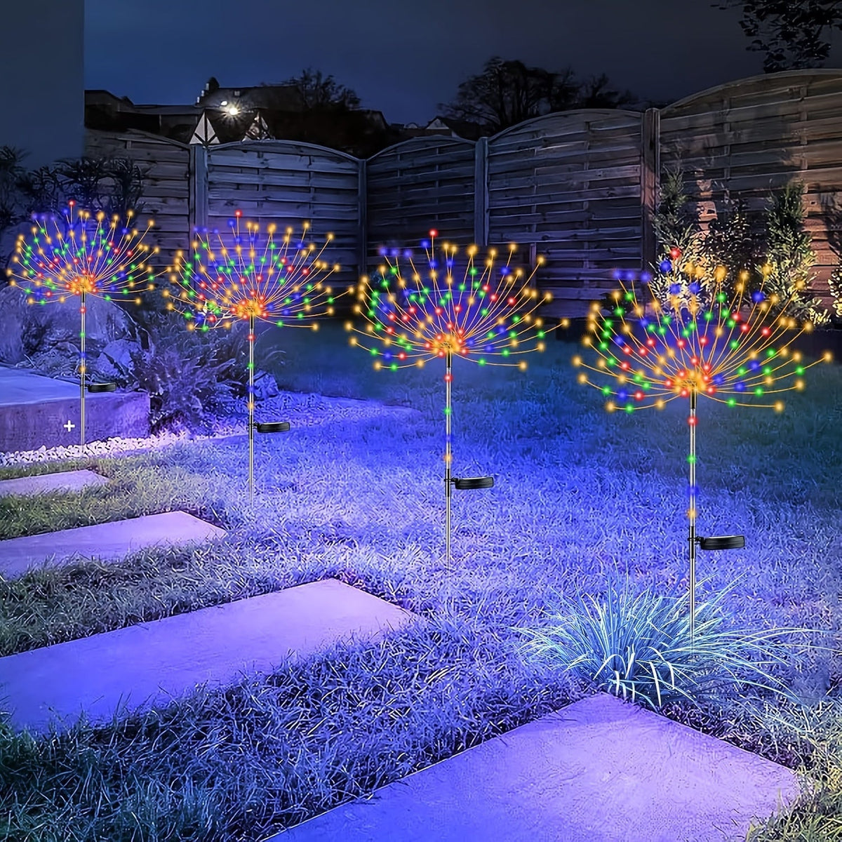 Solar Garden Lights 4-Pack Firework Stakes with 8 Modes in Warm White or Multicolor and Hanging Option — image 2