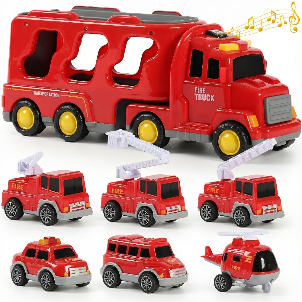 7-in-1 Kids Car Toy Set 7pcs with Playmat, Large Vehicle + 6 Mini Cars Ambulance Police Fire Truck Engineering — image 7