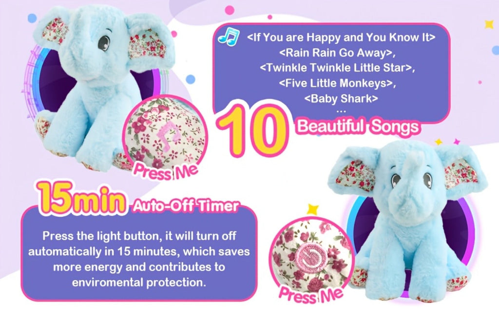 Plush Toy Blue Elephant with LED Glow and Optional Lullaby Music for Soft Room Display and Gifting — image 12