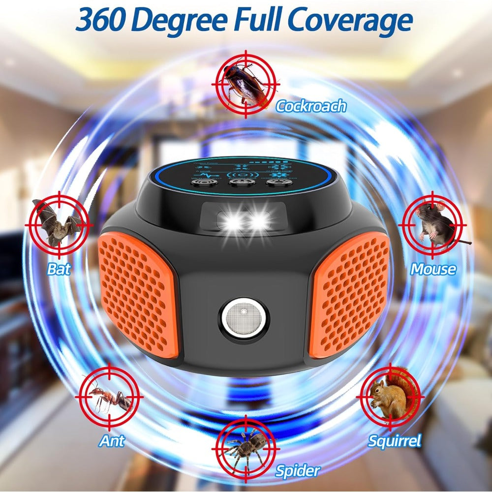 360° Ultrasonic Pest Repeller Indoor Plug-In Mouse Rat with LED Strobe Light & Ultrasound Speaker for Garden, Yard and Pest M