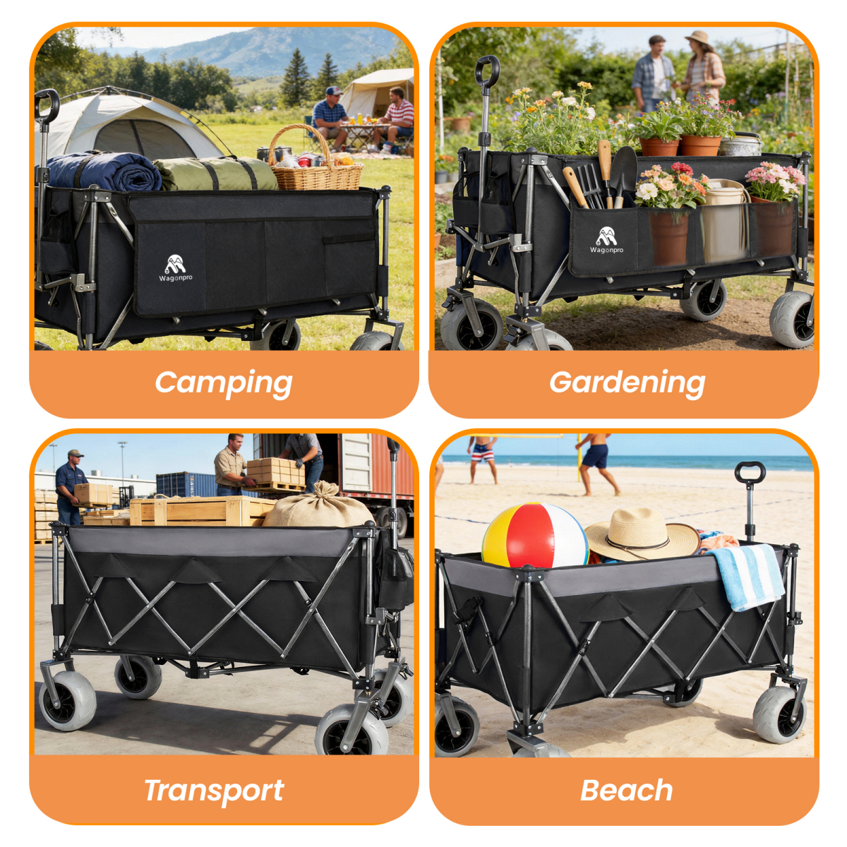 Folding Wagon 52 Inch Utility Cart Collapsible Beach Wagon with Frame for Garden Sports Camping Outdoor — image 11