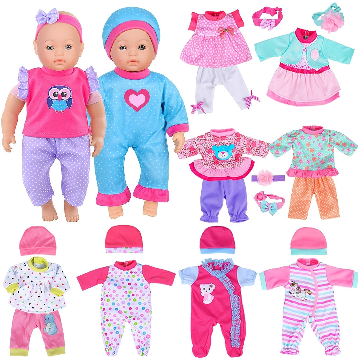 10-Set Baby Doll Clothes for 10 12 14 Inch Dolls, Variety Fashion Outfits Set, Safe Fabric, Easy On Off — image 9
