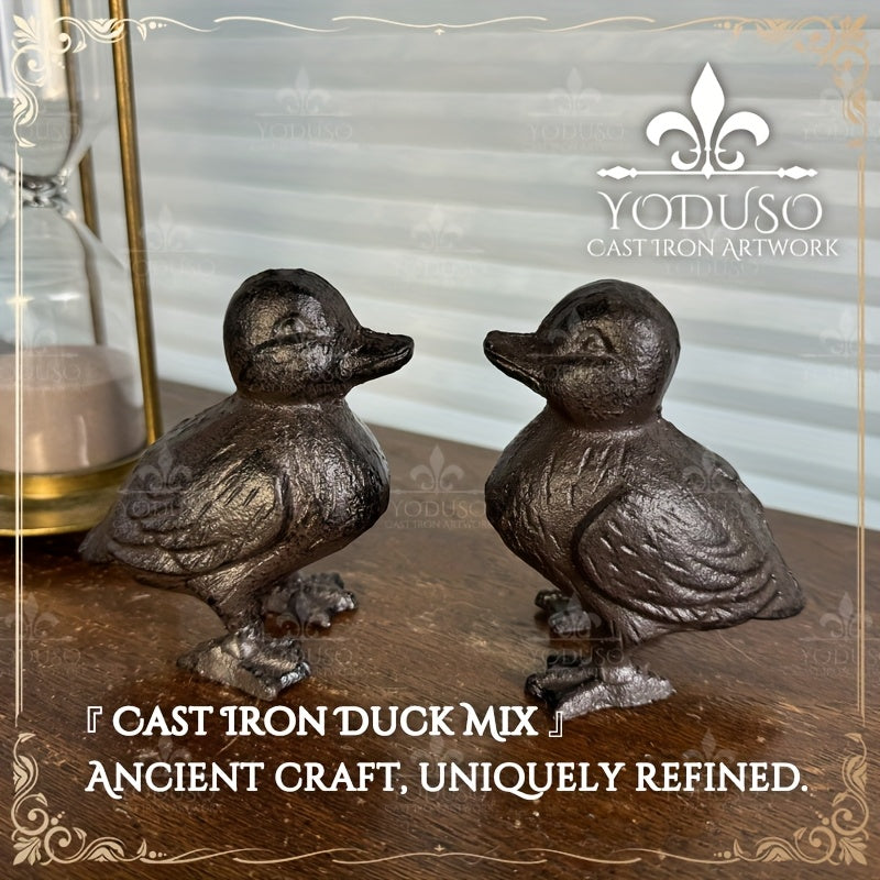 Garden Duck Statue Cast Iron Outdoor Lawn Ornament Rustic Farmhouse Metal Sculpture Mother Duck Ducklings Yard Decor Multiple