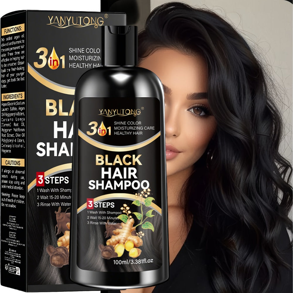 Hair Dye Shampoo, YANYUTONG 100ml Black 3-in-1 Bottle with Three-Step Package Directions for Home Use — image 12