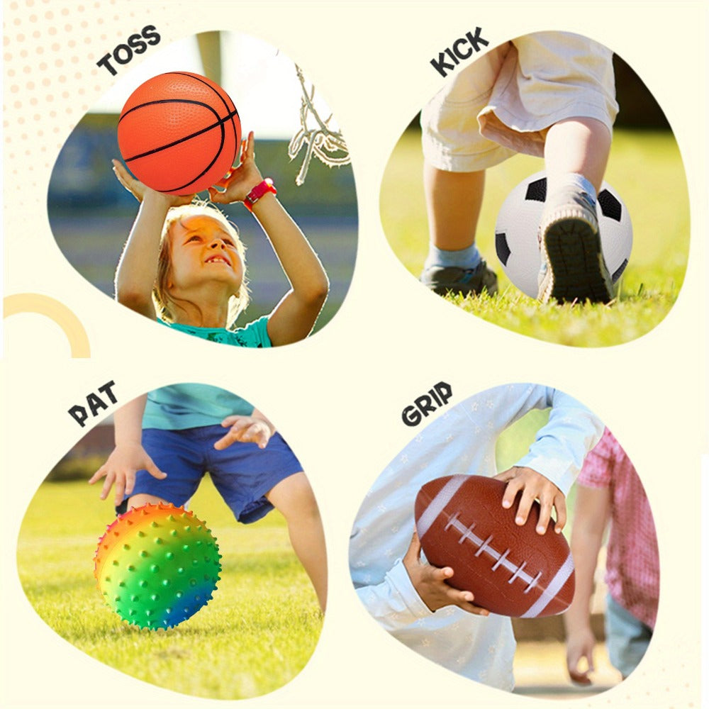 Kids Playground Ball Set 7-Pack with Air Pump, 10.6 Inch Outdoor Ball Plus 6-Inch Basketball Football Rugby — image 19