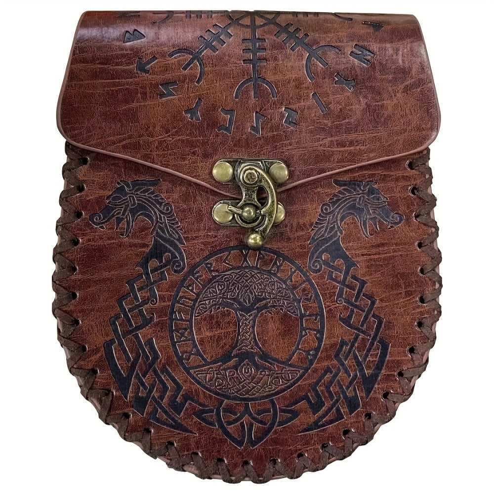 Costume Accessories Faux Leather Medieval Belt Pouch with Five Embossed Design Options in Brown or Black — image 3