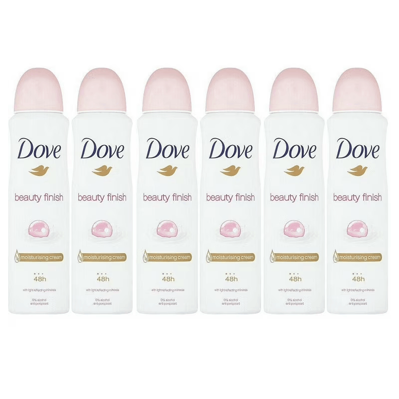 Dove Beauty Finish Antiperspirant Body Spray, Six 5 fl oz Cans with Pink-Cap Can Presentation — image 5