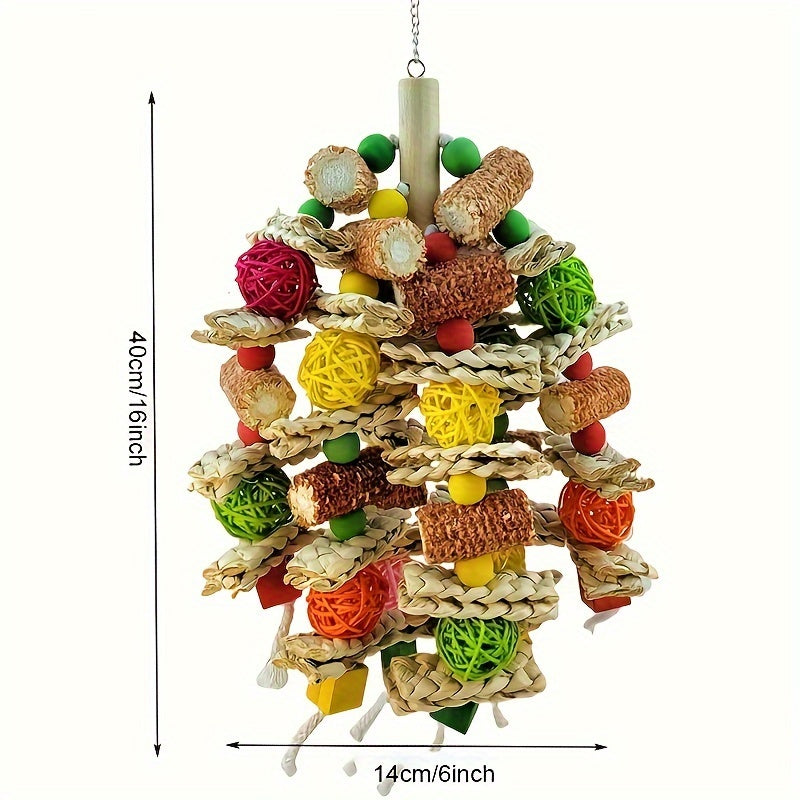 Colorful 16-Inch Corn Cob and Woven Rattan Hanging Bird Toy with Metal Hook for Medium and Large Parrots — image 3