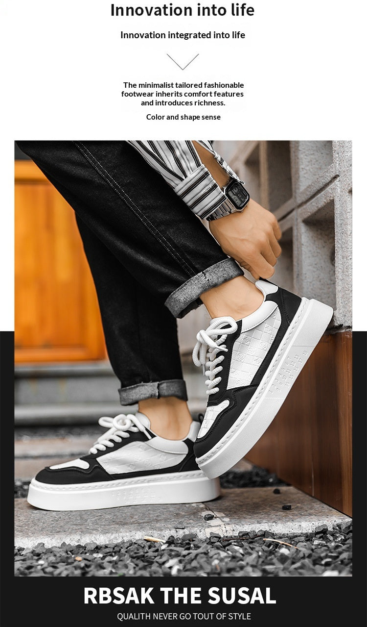 Mens Versatile Casual Height-increasing White Sneakers