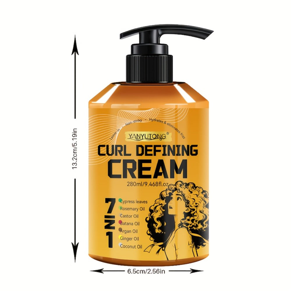 Curl Defining Cream 7-in-1 with Argan Oil & Rosemary Oil 280ml – Frizz Control, Natural Fluffiness & Long-Lasting Hold for Wa