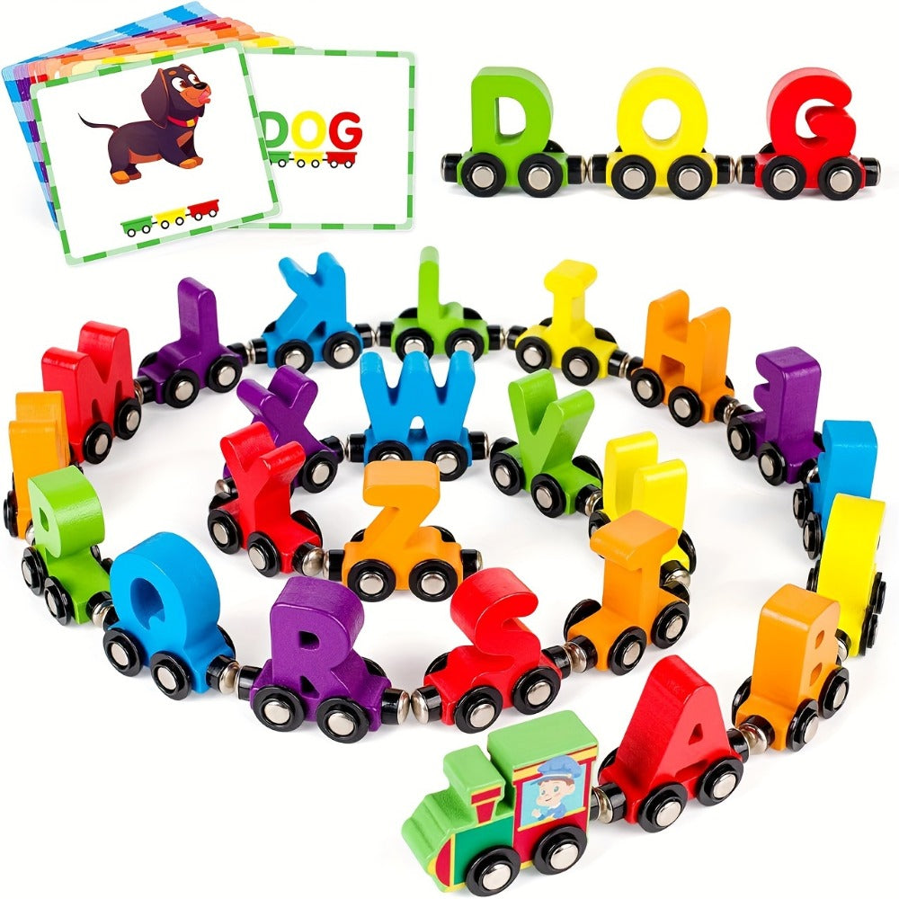 Magnetic Wooden Alphabet Train Set 27PCS ABC Letter Learning Toy with 42 Double-Sided Flash Cards — image 2