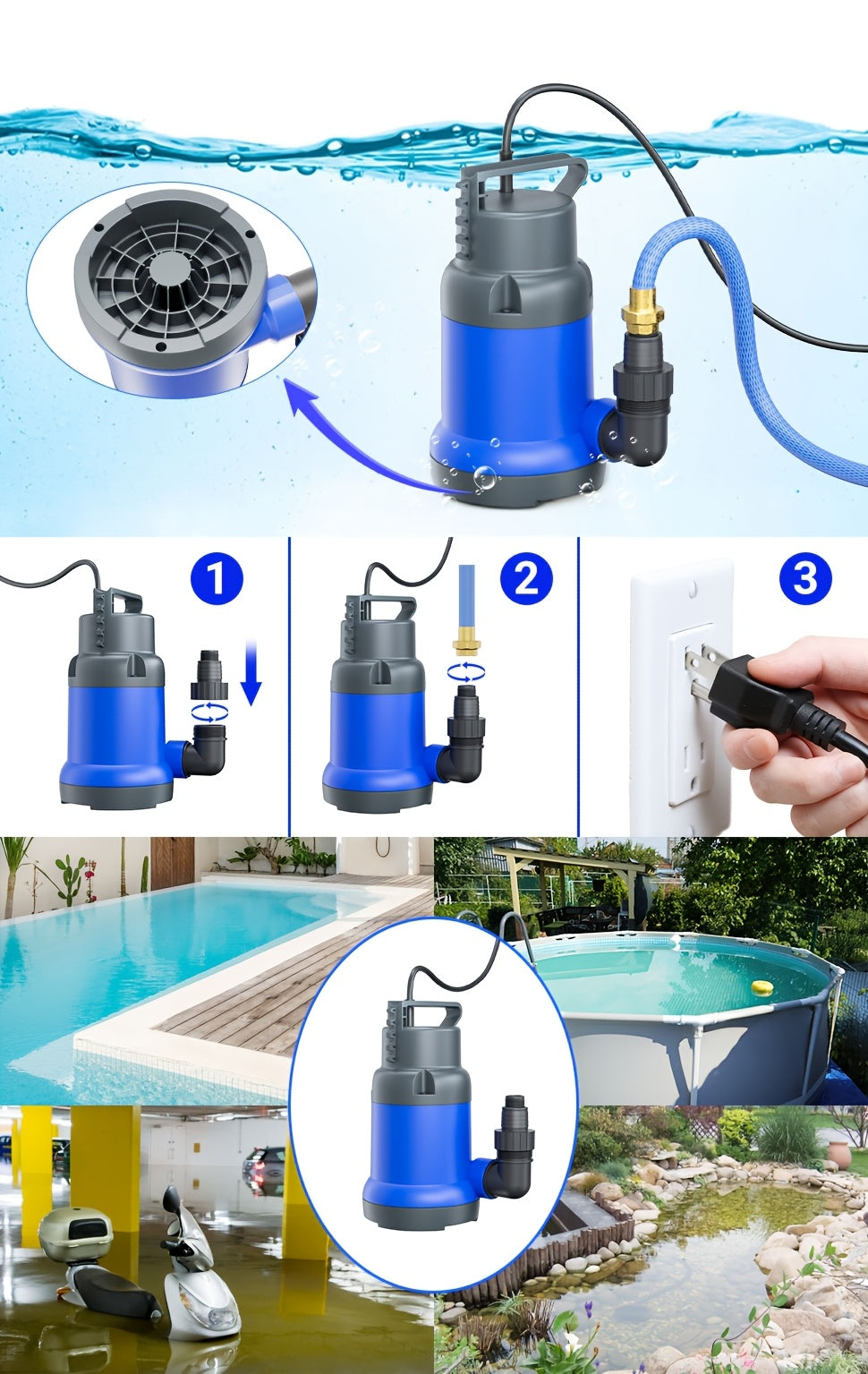 Submersible Sump Pump 1HP 4600GPH Portable Utility Water Pump for Pool Basement Flood Hot Tub — image 10