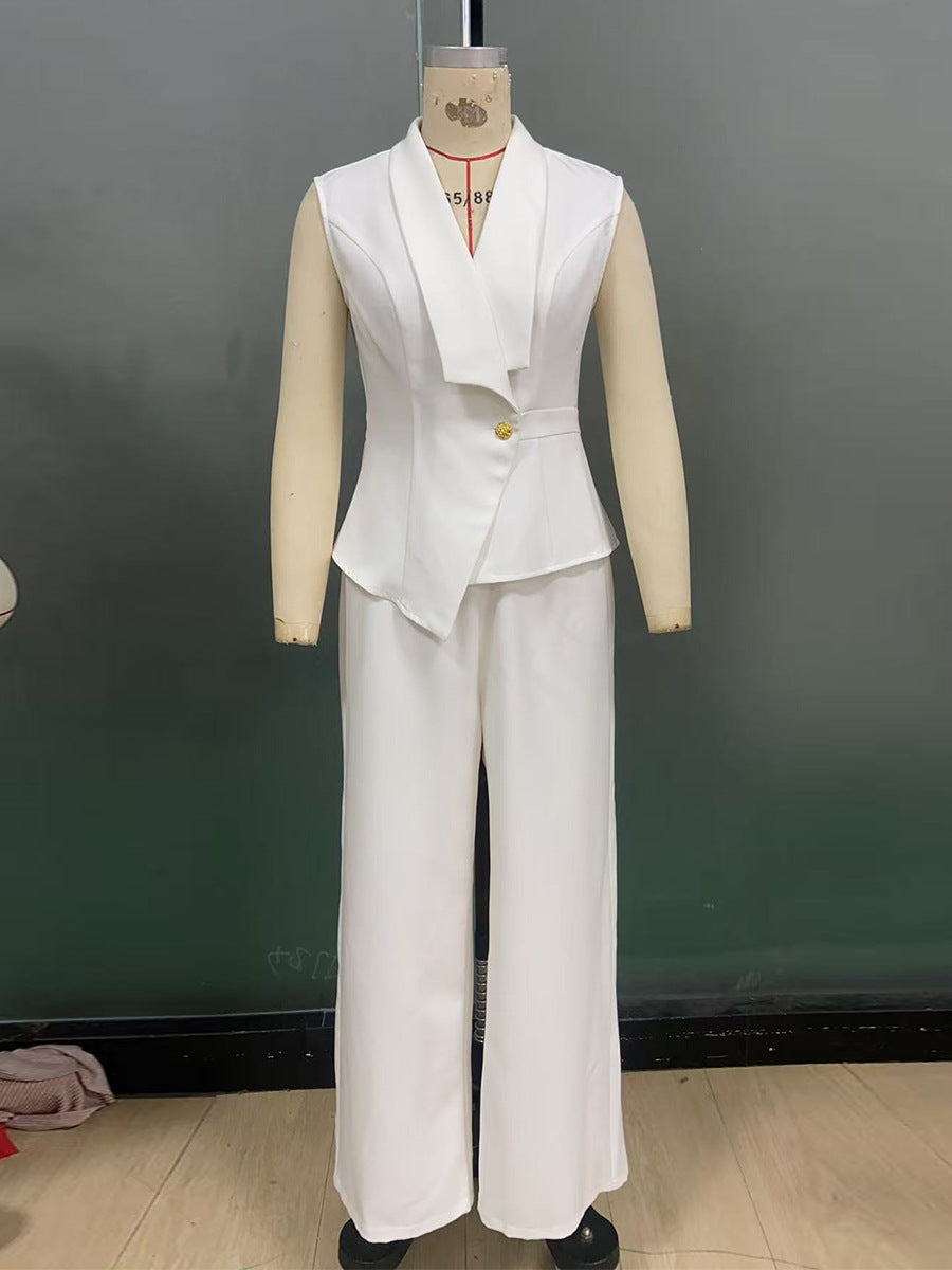 Solid Color Vest Straight-leg Trousers Suit For Women