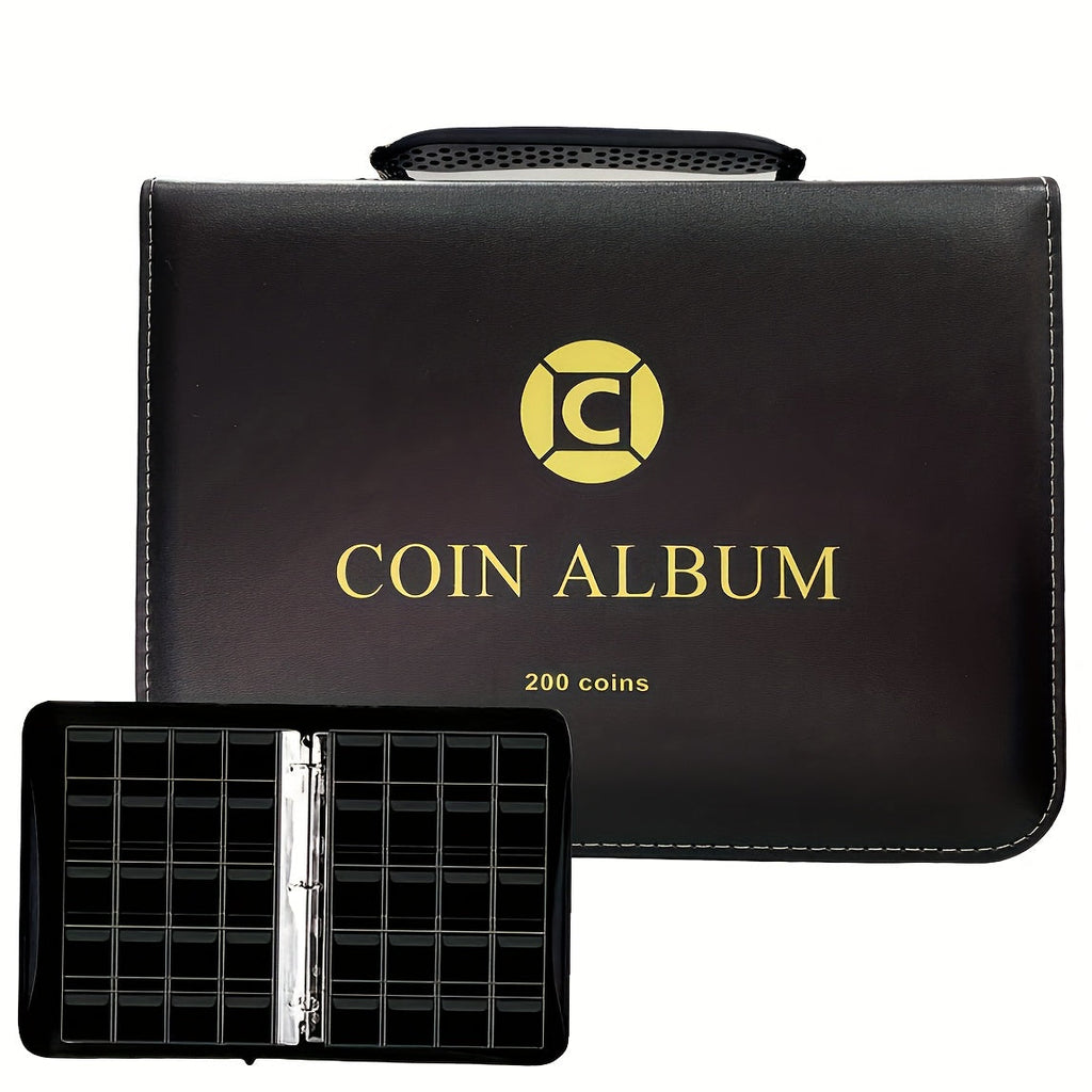 Coin Collection Book with Zipper & Handle 200/320 Pockets – 10/20 Page Coin Storage Album for Currency & Commemorative Coins 