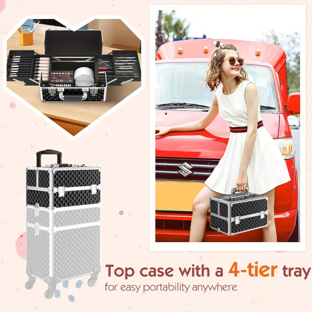 Makeup Train Case with Telescoping Handle in Black or Pink and Sponge Set — image 7