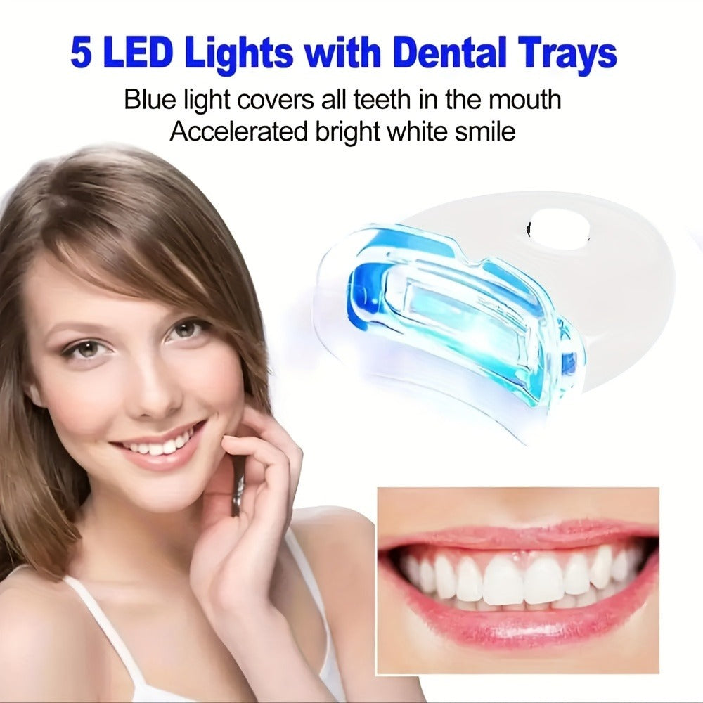 White or Blue Five-LED Teeth Whitening Kit with Five Gel Syringes and 10.8 cm Mouthpiece Device — image 14