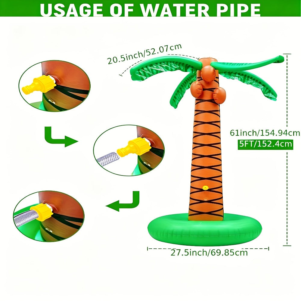 61-Inch Inflatable Palm Tree Sprinkler with 360-Degree Water Spray, Hose Connector and Mixed Tropical Colors — image 3