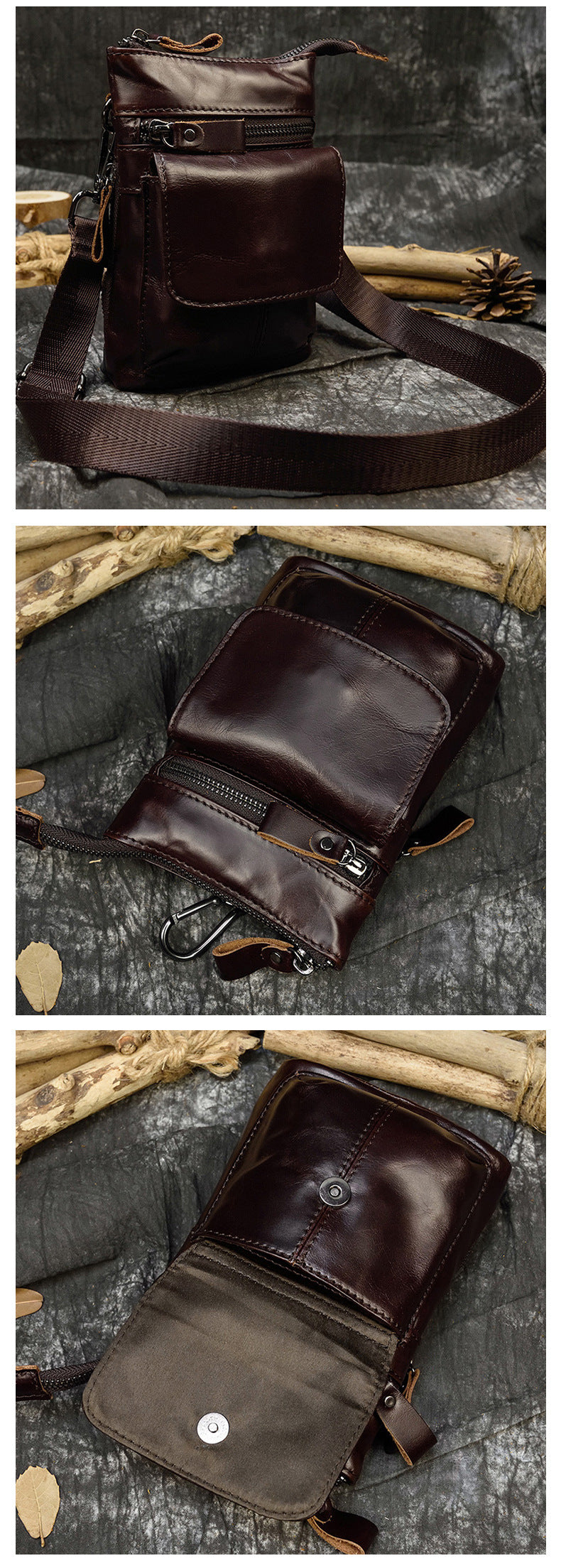 Men's Leather Belt Bag Crazy Horse Leather Crossbody Bag