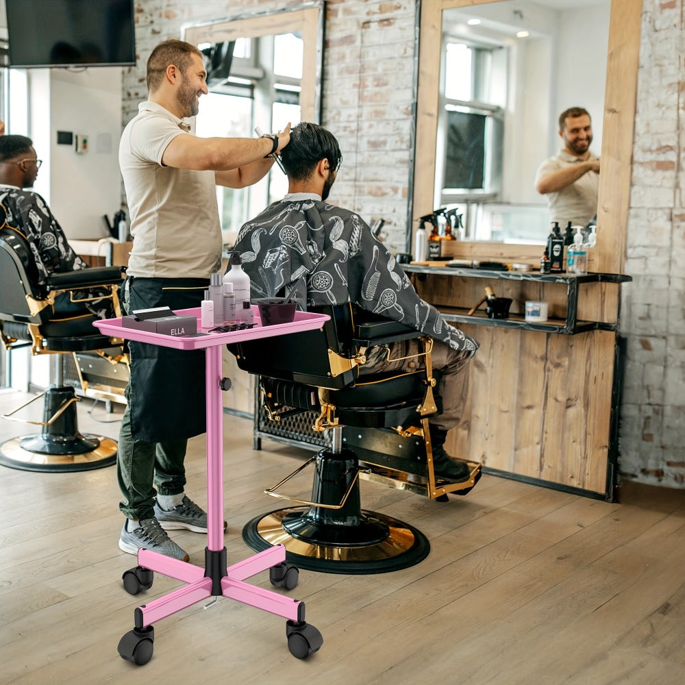 6-Color Premium Aluminum Salon Rolling Tray on Wheels – Adjustable Height Hairdresser Cart, Tattoo Tray, Spa Service Trolley 