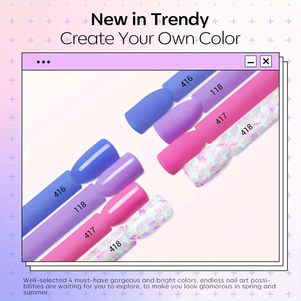 Dip Powder Nail Kit with YANYILIKE Label, Blue Lilac Pink Butterfly Glitter Powders and Three 10ml Liquids — image 2
