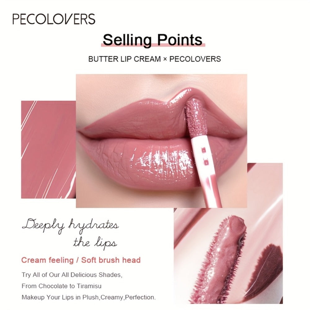Lip Gloss Set by PECOLORS with 6 Nude Butter Lip Cream Shades, Tube Applicators and Display Box — image 2