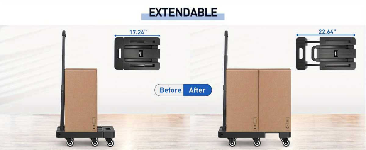 Folding Hand Truck Dolly, Collapsible Luggage Cart with 6 Wheels & 2 Elastic Straps for Moving, Travel — image 18