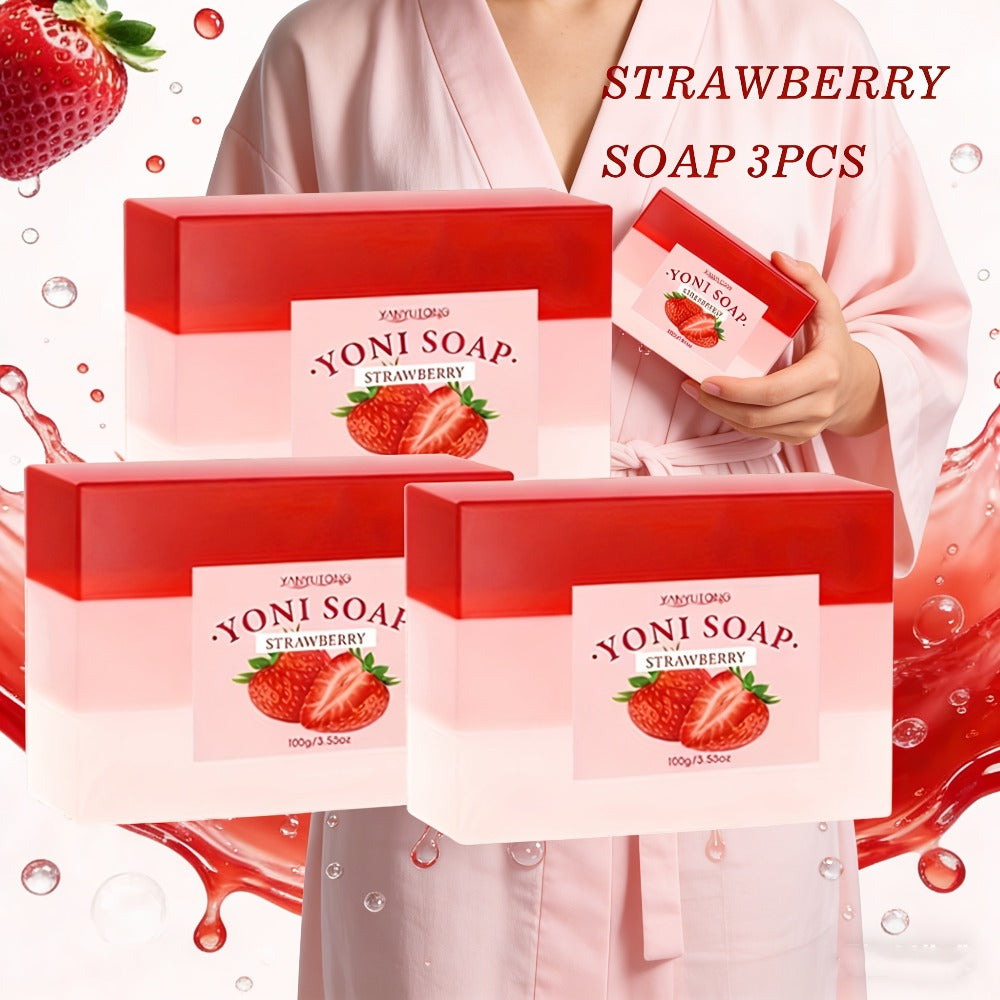 Strawberry Intimate Soap for Women 3-Pack – pH-Balanced Feminine Wash Bar for Gentle Intimate & Body Cleansing | Moisturizing