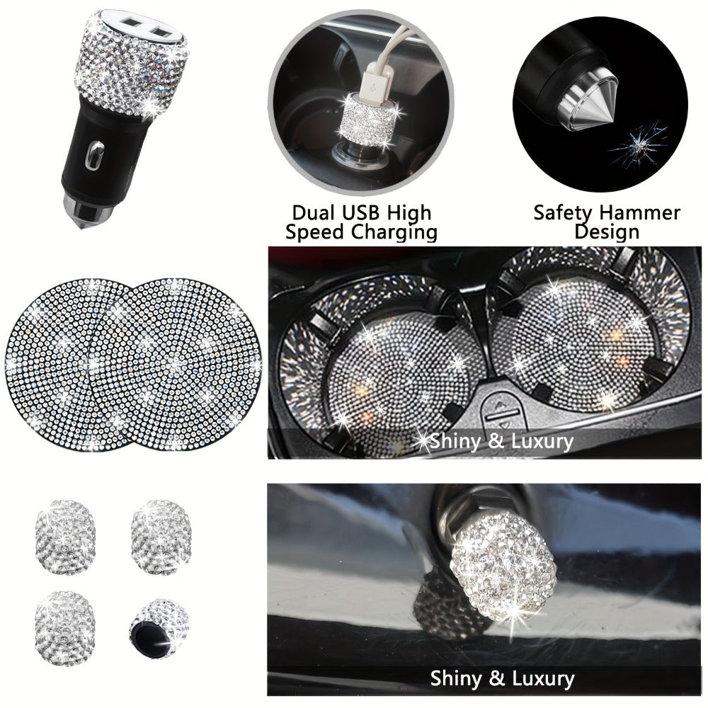 30-Piece Bling Car Interior Accessories Set with 15-Inch Steering Wheel Cover, Seat Belt Pads and Trim — image 11