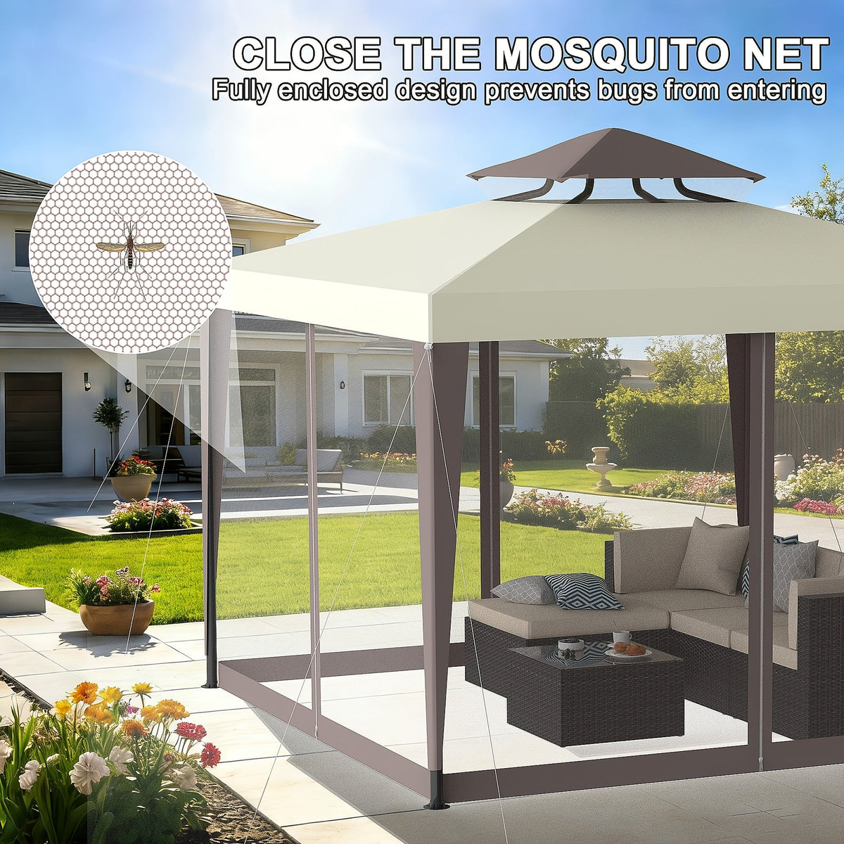Gazebo with Mosquito Netting Steel Frame, Backyard Garden BBQ Party for Grilling, Camping and Outdoor Meals — image 9