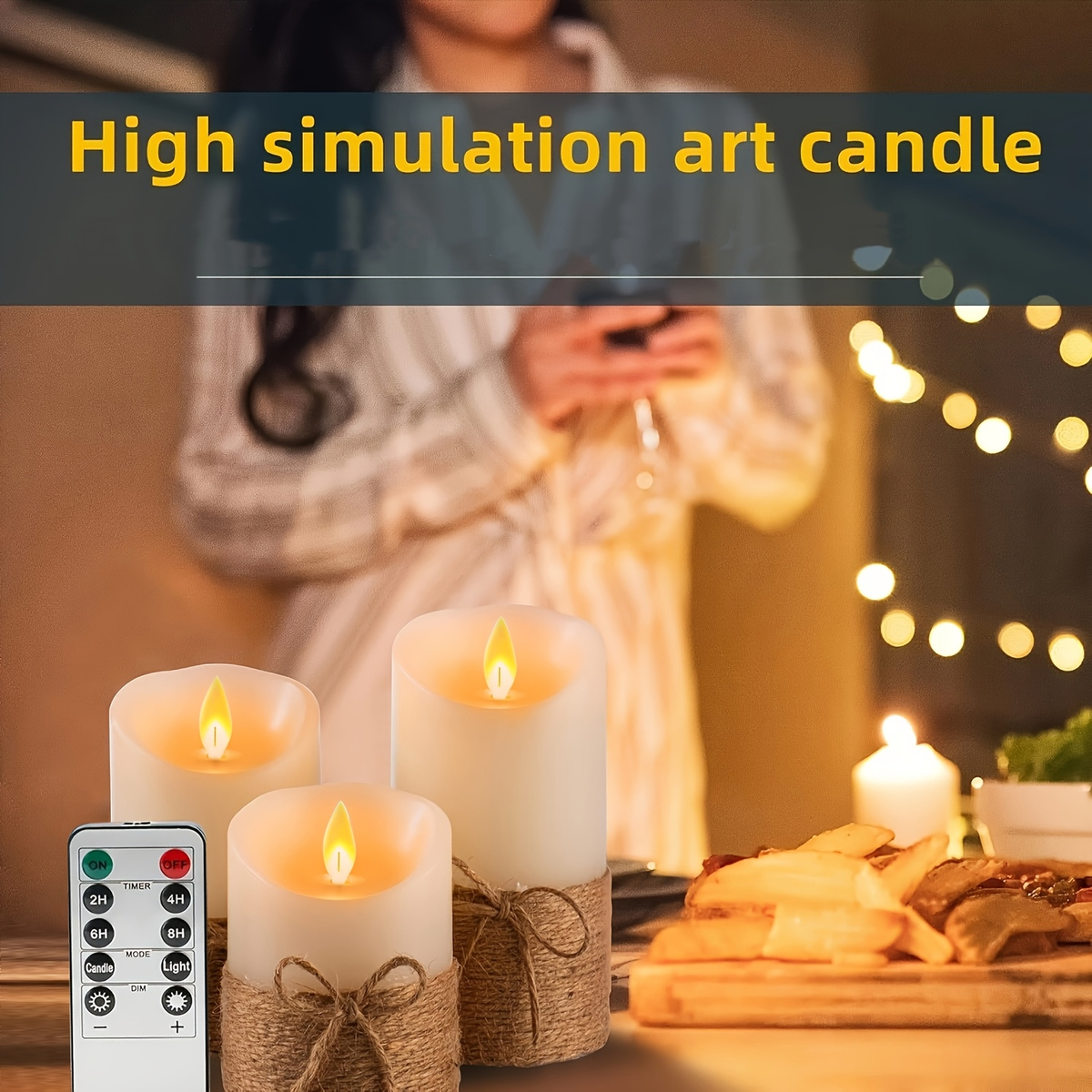 Flameless LED Pillar Candles Set of 3 Battery Operated with Remote Timer Flickering Jute Rope Home Bedroom Ocean Theme Decor 