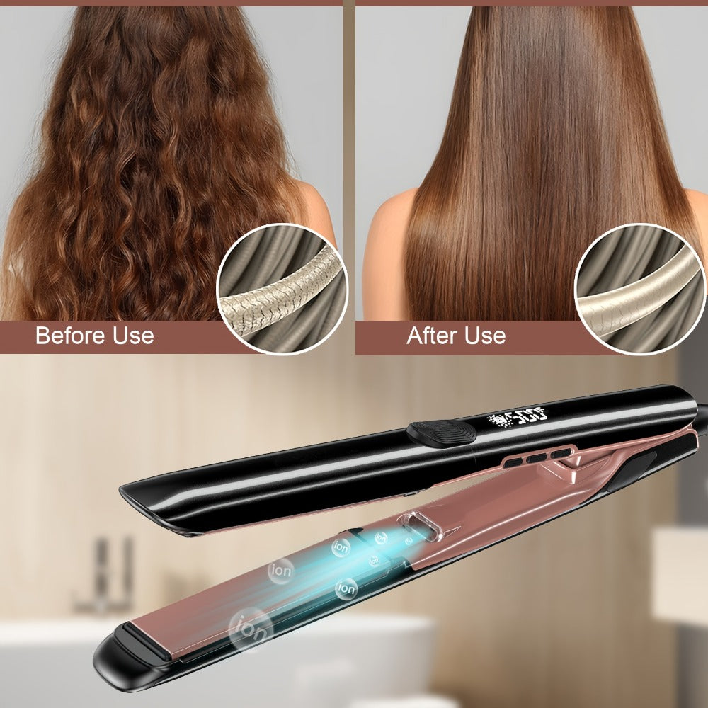Ceramic Ionic Flat Iron Hair Straightener & Curler 2-in-1 Plasma Anti-Static 260°C 500°F LCD, for Home, Travel and Salon Hair