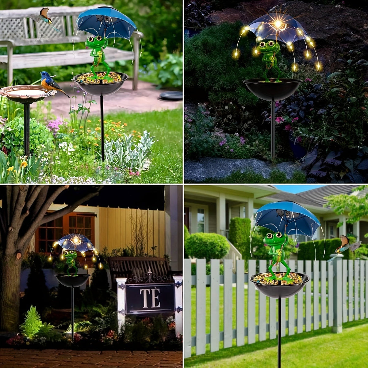 Solar Frog Statue Garden Light with Bird Feeder & LED String Decor, for Garden, Pathway and Patio Lighting — image 13
