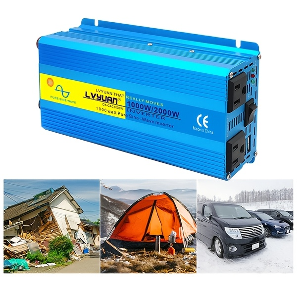 Blue 12V or 24V DC to 110V AC Power Inverter with 2000W Checkout Labels, USB Port and Battery Cables — image 9