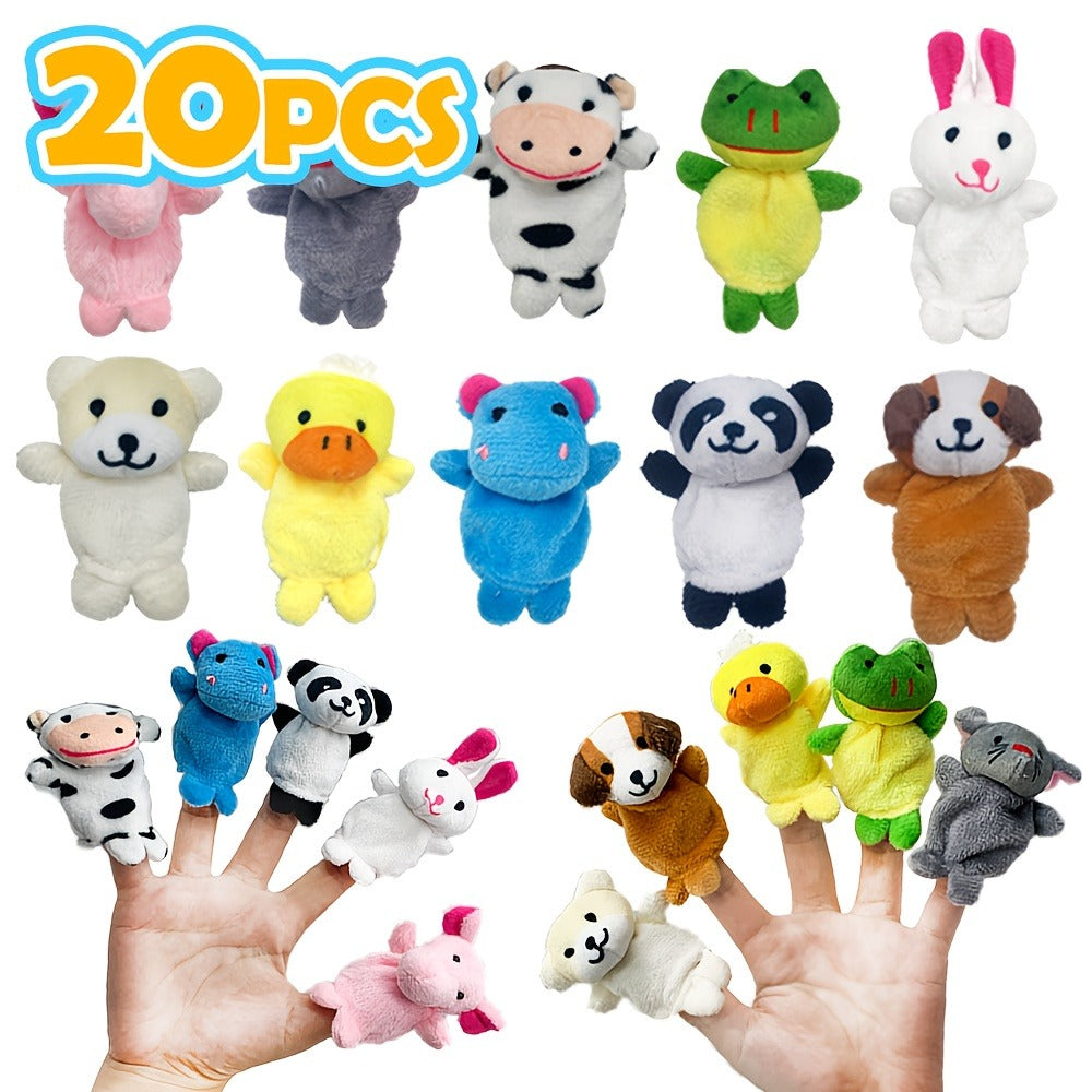 Twenty-Piece Plush Animal Finger Puppet Set with Bear, Rabbit, Panda and Assorted Character Designs — image 1